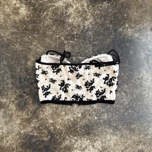 Lena Black Velvet Floral Cropped Bustier Top thumbnail 4