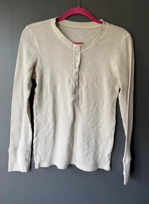 Aerie Cream Waffle Knit Henley Long Sleeve Thermal Top Size M thumbnail 1
