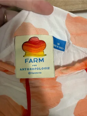 Anthropologie Farm Rio Orange White Floral Contrast Midi Skirt Size Medium thumbnail 5