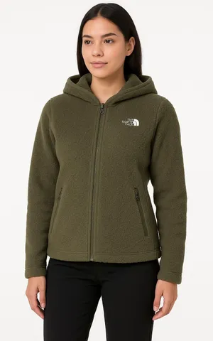 The North Face Jacket Womens‎ Size Medium Olive Green Fleece Hooded Outdoor Logo thumbnail 1