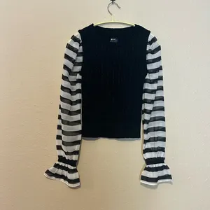 Anthropologie MAEVE‎ Contrast Sleeve Cable Knit Sweater Black White Stripe Size XXS thumbnail 2