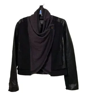 Miss Me Womens Jacket Small Dark Gray Black Mixed Media Faux Leather Moto Biker thumbnail 1