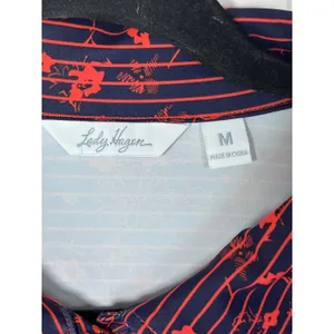 Lady Hagen Women's Medium‎ Floral Golf Polo Shirt Striped Navy Red thumbnail 4
