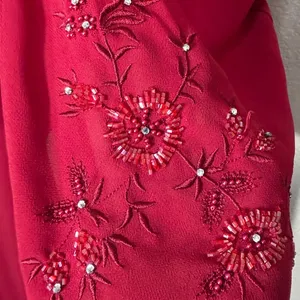 Positive Attitude Red Beaded Floral Embroidered Layered‎ Maxi Dress Size 6 thumbnail 4