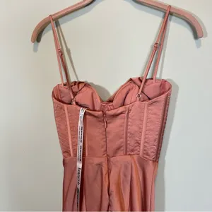 House of CB Myrna Rose Pink Satin Corset Midi Dress‎ XS NWT thumbnail 6