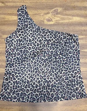 One-Shoulder Leopard Print Women's Top - Brown asymmetrical sequins thumbnail 1