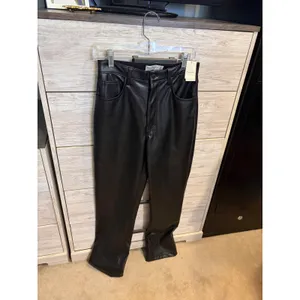 Abercrombie & Fitch 90s Straight Ultra High Rise Vegan Leather Pants Black 27 thumbnail 6