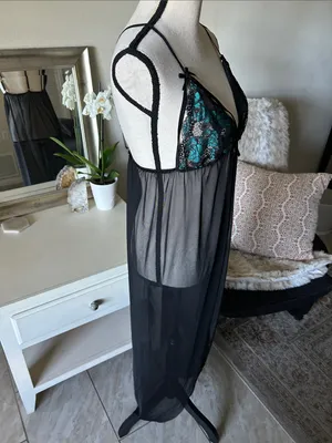 Joyaria black goth dark moody romantic sheer lace slip midi dress med L XL thumbnail 8