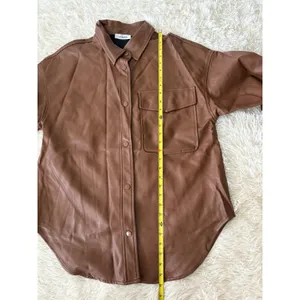 En;semble Faux Leather Shirt Jacket Button Down Oversized Brown‎ Shacket Medium Brown thumbnail 5