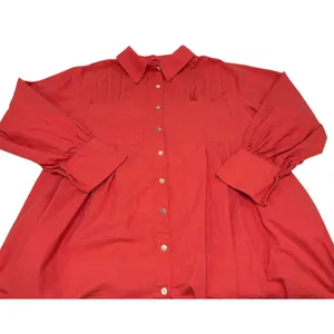 Aura Oversized Shirt Dress Large Rust Red Linen Cotton‎ Pleated Boho Tunic thumbnail 5