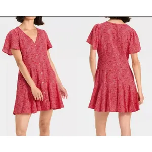 Universal Threads Women's Red Babydoll Mini Dress Linen Blend XL thumbnail 7