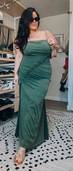 Anthropologie maxi dress The Gabbie Strapless Ruched Tube midi Celandine teal thumbnail 1
