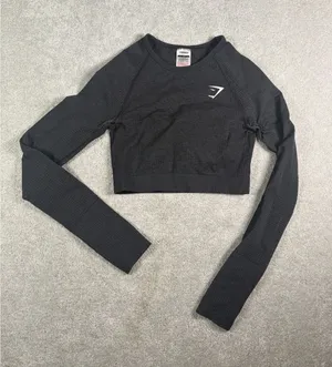 GymShark Crop Top Womens S Black Seamless Crop Long Sleeve Shirt thumbnail 1