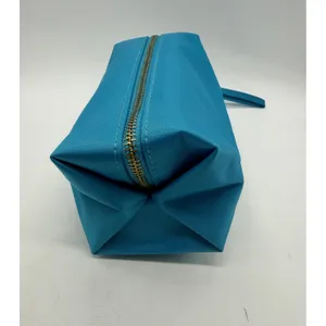 Tory Burch Cosmetic Bag Wristlet Women OS Blue Gold Logo Nylon Pouch thumbnail 4