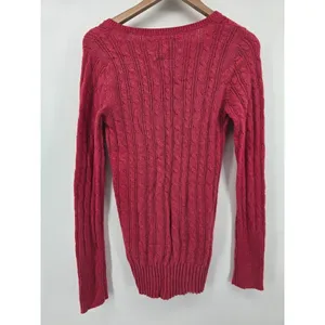 American Eagle Sweater Womens L Cable Knit V-Neck Pink Eagle Logo NEW thumbnail 4