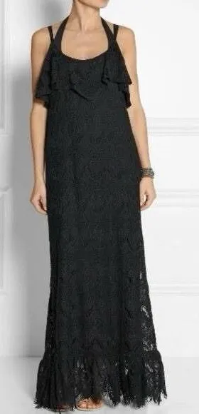 Melissa Odabash Black Lace Maxi Dress Cover Up Crochet Sleeveless‎ L Resortwear thumbnail 1