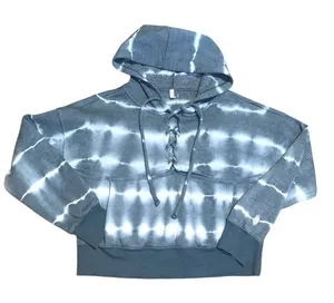 FP Movement Hoodie XS Blue Tie Dye Lace Up Cropped Sweatshirt Boho‎ Athleisure thumbnail 1