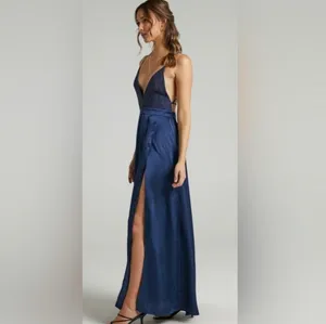 Showpo Navy Inspired Tribe Plunge Neckline Maxi Lace Open Leg‎ Dress Size US 6 thumbnail 6