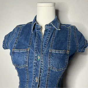 90s Vintage Tommy Hilfiger Short Sleeve Button Front Denim Mini Dress thumbnail 4