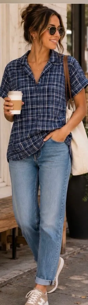 ☀️NWT Madewell Swenson Popover Shirt Morehead Plaid Deep Indigo Sz Large🧡 thumbnail 1