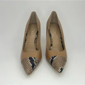 Lauren Ralph Lauren Lindella Nude Leather‎ Snake Cap Toe Stiletto Pumps Heels 7B thumbnail 5