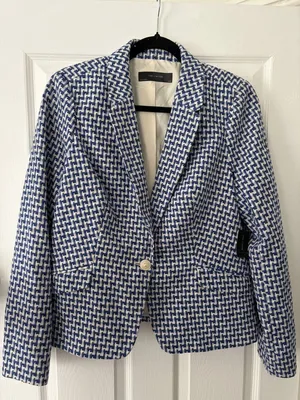 NWT The Limited Blue White Woven Blazer Jacket XL thumbnail 1