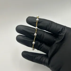 Womens Pearl Gold Bead Stretch Bracelet 18k Plated Saphir Packaged New thumbnail 2