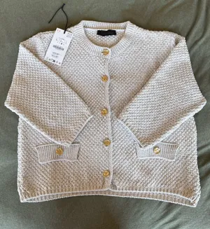Zara Cream Textured Knit Cardigan with Gold Buttons thumbnail 1