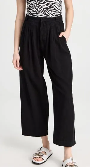NWT Free People Lotta Love Linen Trouser Wide Leg Black Pants SIZE 2 thumbnail 1