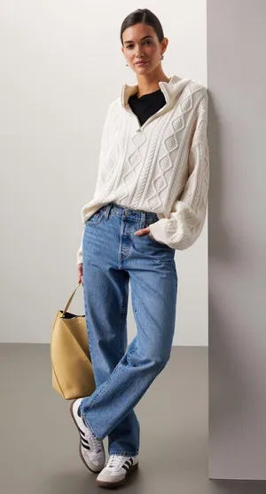 SPLENDID Off-White Wool Blend Quarter Zip Long Sleeve Dakota Half Zip Sweater S thumbnail 1