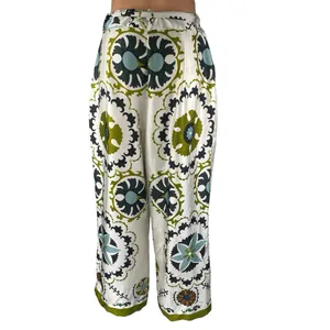 MNG Mango Multicolor Italian Floral High Rise Wide Leg Trousers Pants Size 10 thumbnail 3
