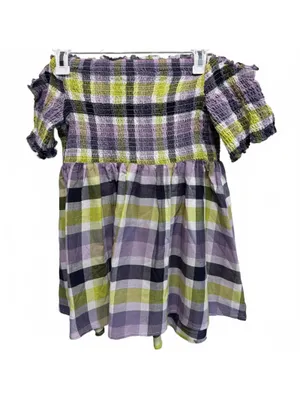 Torrid Multicolor Plaid Smocked Off Shoulder Babydoll Top Size 0 (12) thumbnail 3