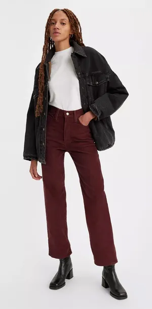Levi’s Women’s Ribcage Straight Ankle Corduroy Pants High Rise Retro in Red 25 thumbnail 1