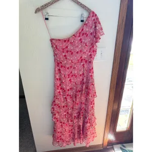 ASTR Victoriana One Shoulder Dress in Pink Size Large thumbnail 7