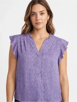 Liz Claiborne Lavender Purple Black Dash-Dot Ruffle Blouse - Size Large thumbnail 1