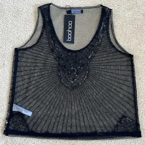 NWT Boohoo Claudia Embellished Beaded Woven Tank Top in Black Women's Size 12 thumbnail 3