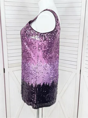 Express Sequin Ombre Mini Tank Dress Purple Pink Large Sleeveless Party Cocktail thumbnail 3