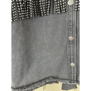 Denim Jacket Black Fringed Western Women’s Size S Embellished Festival Coachella thumbnail 13
