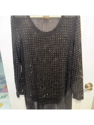 Vocal brand tunic features a sheer, metallic mesh design with a hi-lo hemline thumbnail 3
