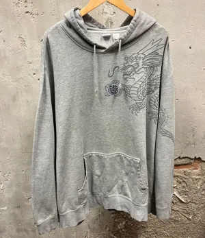 Vintage Y2K Chinese Dragon Grunge Graphic Wraparound Oversized Hoodie XXL 2XL thumbnail 1