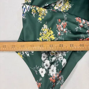 Floral Satin Cutout Tie Front Midi Dress Womens L Green Floral‎ Wedding Party thumbnail 8