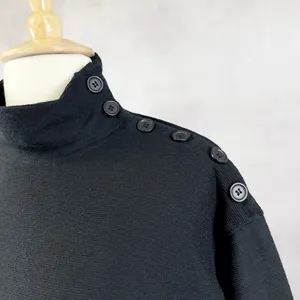 Max Studio Womens Top‎ L Black Mock Neck Button Sleeve Minimalist Quiet Luxury thumbnail 4