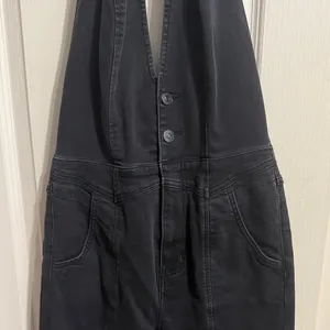 We The Free People Cruz Black Denim Halter Jumpsuit Minimalist Boho Festival thumbnail 4