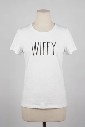 Rae Dunn Wifey Graphic T Shirt White Short Sleeve Bridal Bride Top Size Large thumbnail 1
