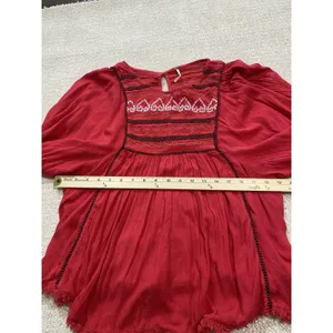 Free People Red Boho Embroidered Lace Peasant Top Women’s Size S/p thumbnail 11