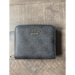 GUESS Women's‎ Zip Around Mini Wallet Coin Purse Card Holder Black Logo thumbnail 2