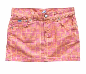 The Ragged Priest Doll Denim Mini Skirt Size 24 Pink‎ Orange Square Print Y2K thumbnail 1