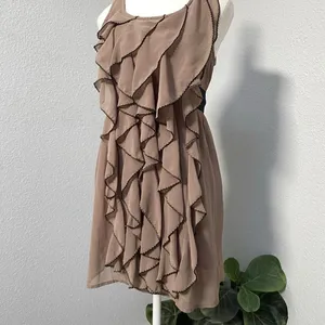 Catwalk Studio Brown Ruffle Tiered Dress Tie Back Y2k Fairy Grunge Dark Romantic thumbnail 3