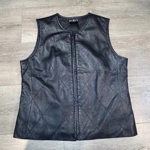 Mixit Y2K Womens Black Quilted Genuine Leather Zip Front Vest Size‎ 10 Medium thumbnail 1