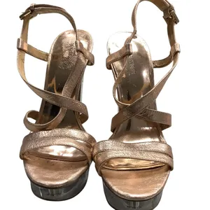 Nine West Metallic Platform Crystal Clear Heels. Copper Strapping WORN ONCE. thumbnail 2